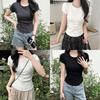 Cotton Short Sleeve T Shirt For Women With Pleated Design And Slim Fit For Casual Wear