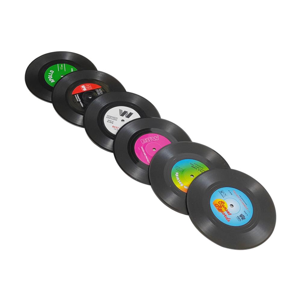 

6 шт. виниловых подставок для дисков с пластинками для напитков, забавные - защита стола, предотвращает повреждение мебели, подставка под диск с пластинками в стиле ретро M&Round