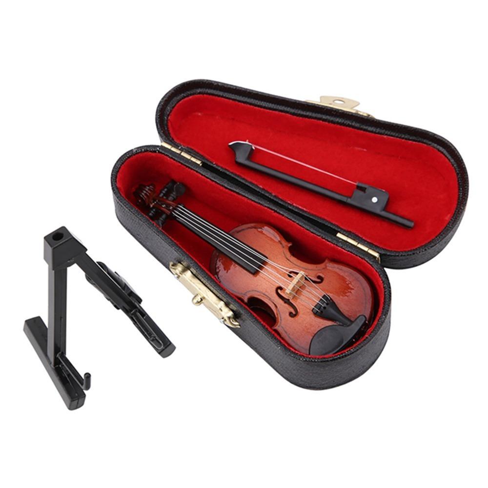 With Bow Mini Musical Instrument With Stand Case Collectible Figurines Display Accessory