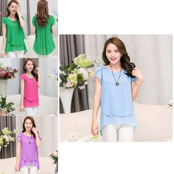New Fashion Women's Loose Casual Chiffon Summer Short Sleeve T-shirt Blouse Elegant And Breezy