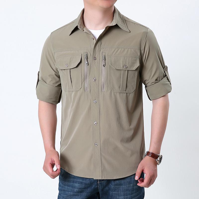 Men's Quick-Dry Military Tactical Outdoor Shirt, Long-Sleeve, Elastic, Breathable, Multi-Pocket Workwear for Spring & Autumn