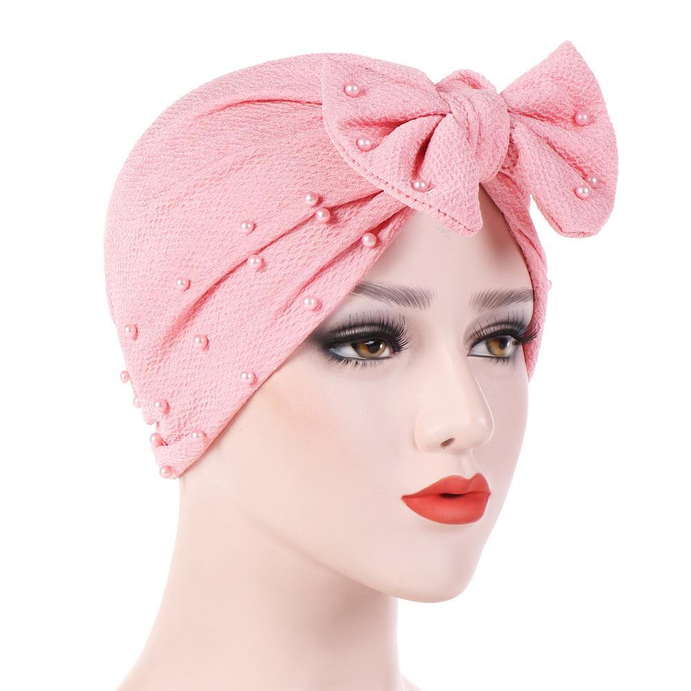 Detachable Active Bow Beaded Headscarf Turban Hat