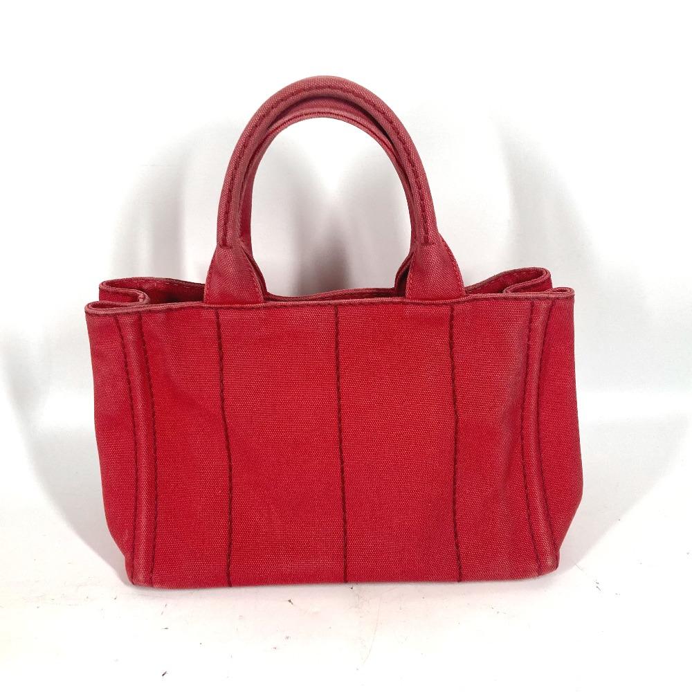 PRADA Logo Canapa SS MINI Bag Tote Bag Hand Bag Canvas Red