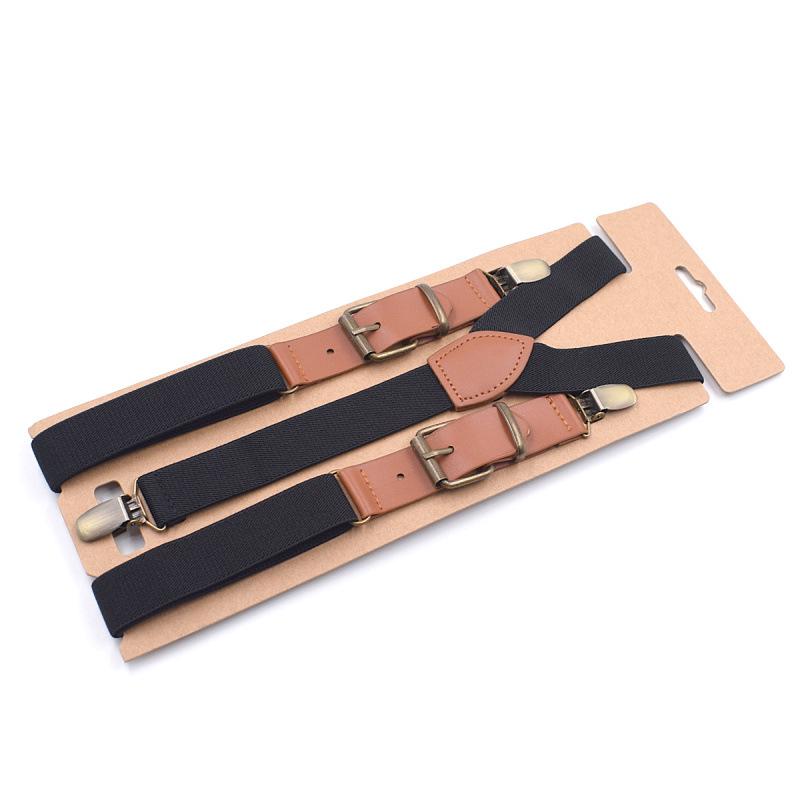 Jill Cool Solid Color Y-Shaped Leather Suspenders, 3-Clip, Adult, 2.5 cm