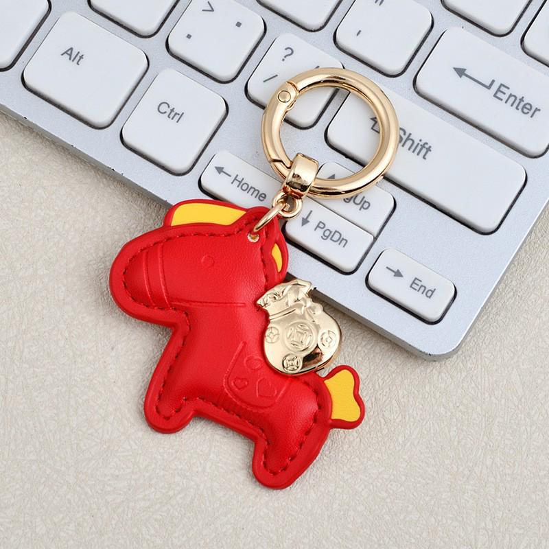 Instant Wealth Leather Keychain: Cartoon Pony Bag Charm & Couple Car Pendant - New Year Gift