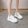 2025 new leather mesh white shoes women's platform Korean version sports shoes women's inner height increase casual lace-up board shoes women