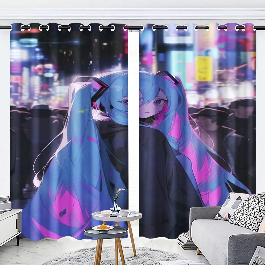 Anime Girl Curtain Digital Print Cartoon Window Animation Bedroom Fashion Style Cute Home Decoration Polyester Blackout For Master Made Of