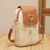 Trendy New Straw Woven Mobile Phone Bag Pearl Tassel Bag Cover Women's Bag Shoulder Crossbody Small Bag Pearl Embellishment