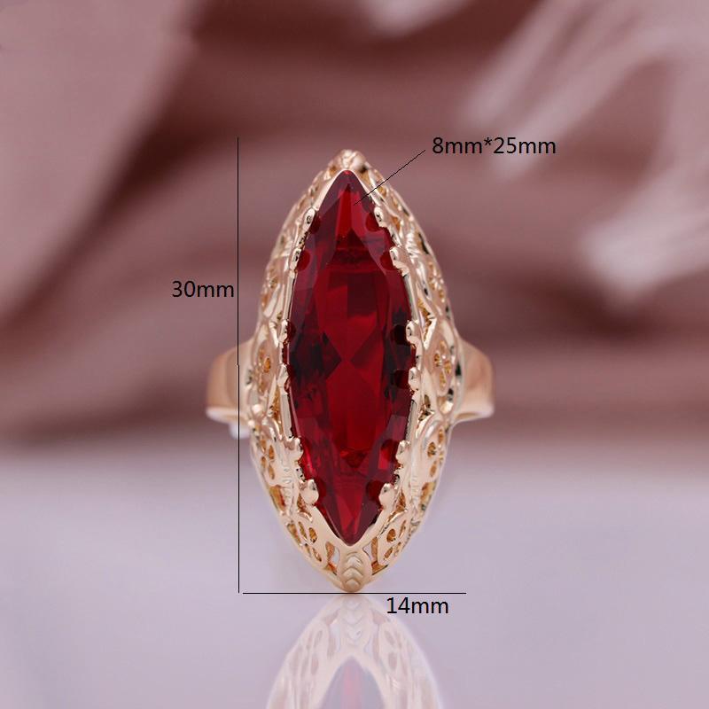 Wykwintne pierścionki damskie w kolorze różowego złota puste pierścionki oko konia czerwona sztuczna cyrkonia wyjątkowy prezent urodzinowy