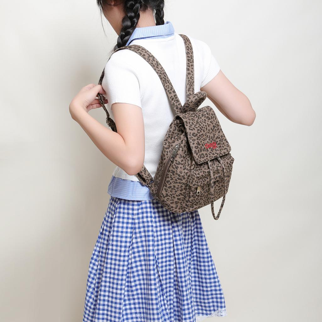 Polka Dot Small Backpack, Korean Leopard Print Schoolbag, Small Backpack Casually