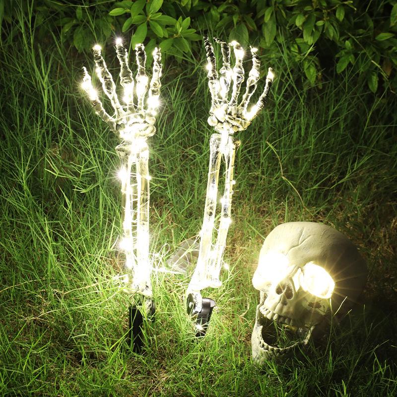 Skeleton Ground Stakes: Halloween Decoration with Skull and Ghost Hand Props