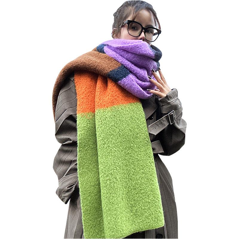 Dopamine rainbow scarf women's autumn and winter new niche design shawl thickened warm high-end long scarf