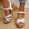 Fashion Camel Thick High Heels Sandals Women Summer 2025 Buckle Strap Platform Sandles Woman Woven Cross Band Gladiator Sandalias Mujer