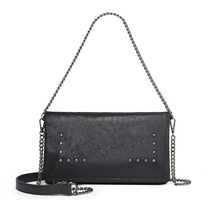 

Зимняя женская сумка через плечо для девочек, сумки-мессенджеры для женщин, маленькая сумочка из искусственной кожи, модная, высокого качества, черная, с заклепками и цепочкой