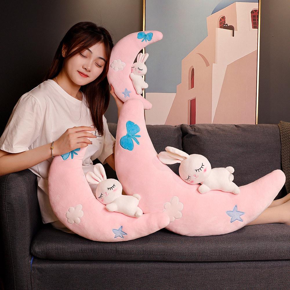 30/50/70cm Niedliches Mond-Hase Plüschtier Stoffpuppen Weiches Schlafkissen für Kinder Mädchen Geburtstag Heimdeko Baby Beruhigungskissen Geschenk