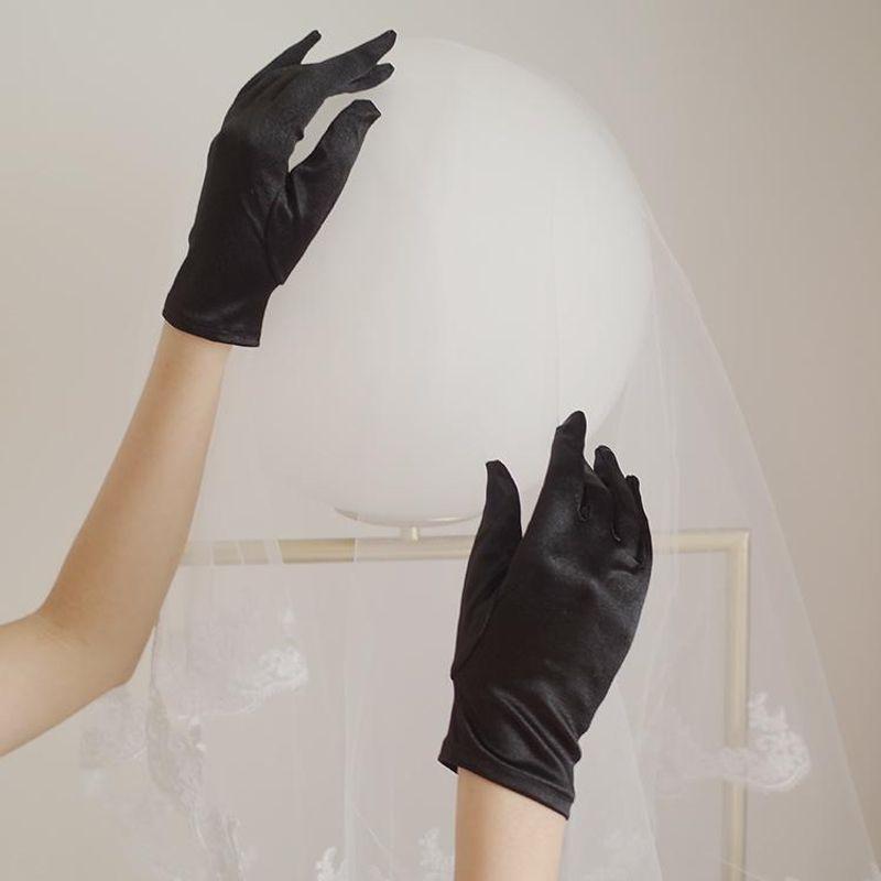 

Swan Castle Satin Gloves Velvet Printed Dress Satin super thin black 22cm