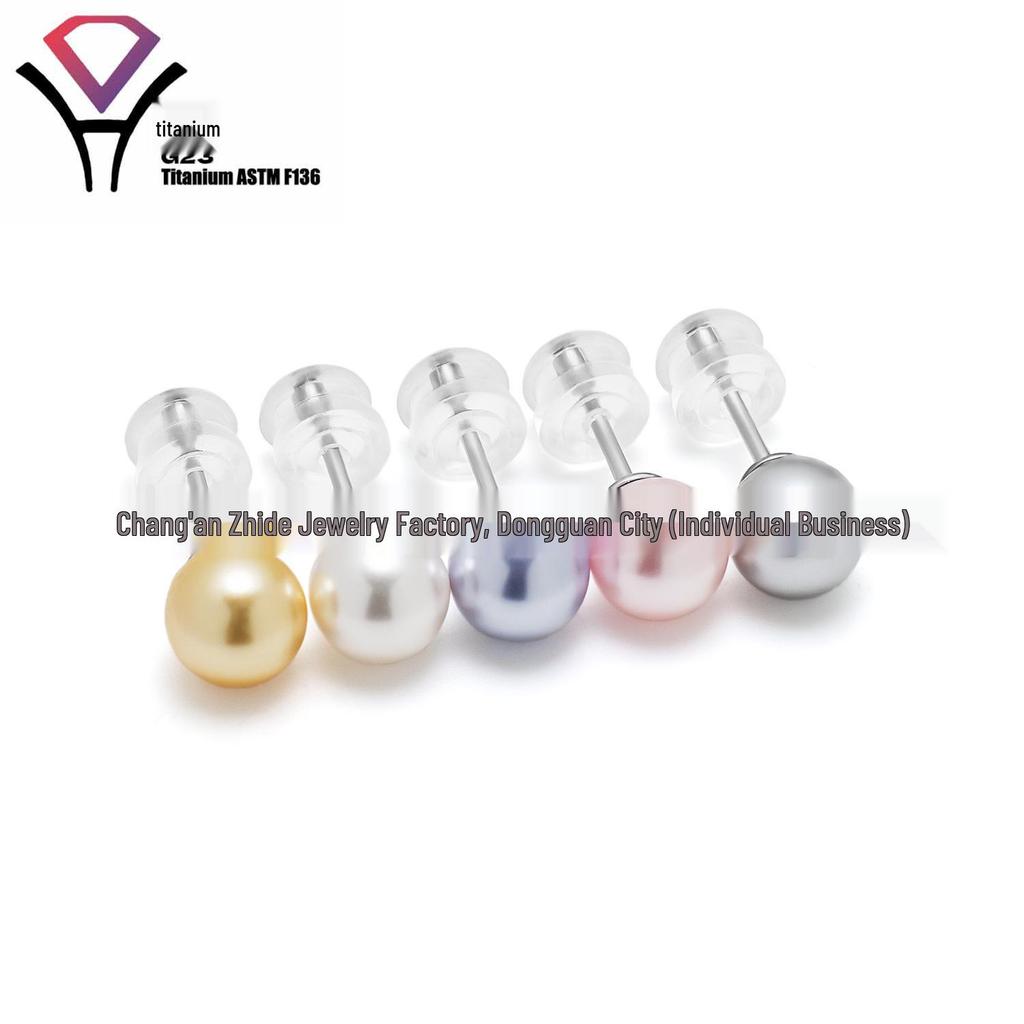 F136 Titanium Pearl Inlaid Luxury Stud Earrings – Niche Design, Versatile Jewelry for Piercing.