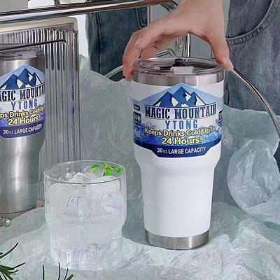 Yeni İnternet Ünlüsü Paslanmaz Çelik Dondurma Bardağı 300ml Isı Muhafazası ve Soğuk Muhafaza Araba Bardağı Araba Taşınabilir Bira Bardağı Pipetli