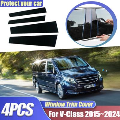 For Mercedes-Benz V-Class Vito W447 220d 2015~2024 Car Window Trim Covers B-Pillars Column External Bright Strip Car Accessories