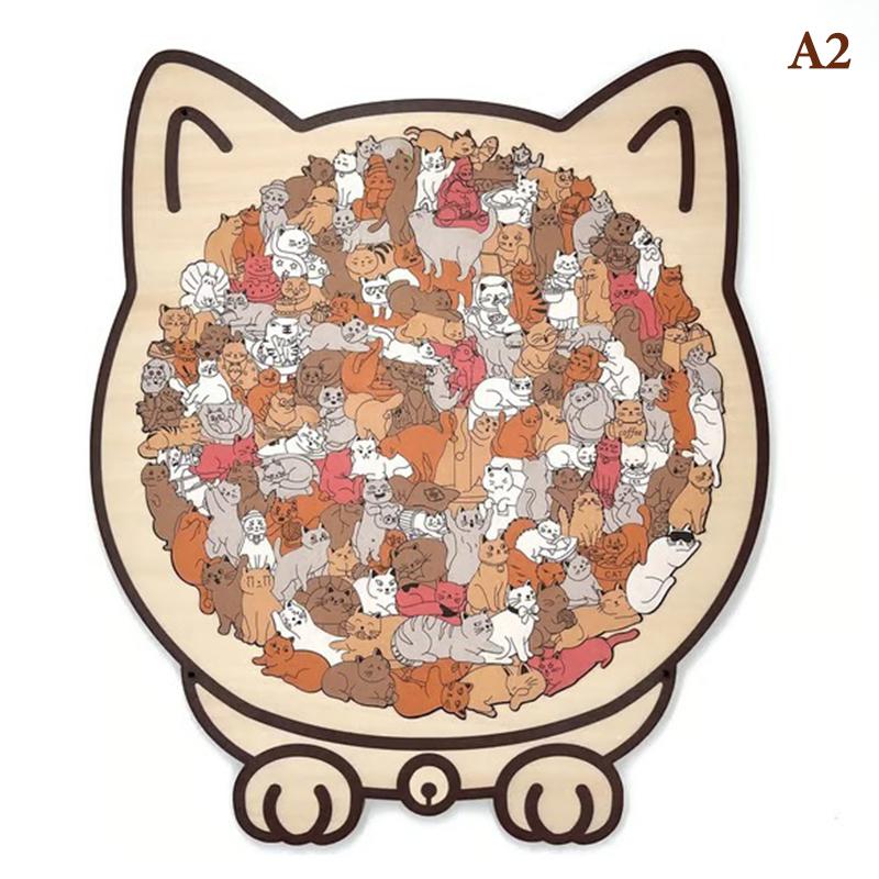 135-Piece Morandi Color Cat-Shaped Wooden Jigsaw Puzzle Irregular Cats Shaped Animal Pieces For Home Decor & Party Games Gifts
