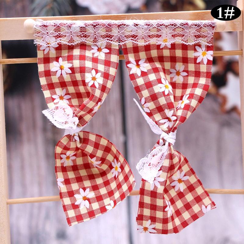 1:12 Cute Dollhouse Miniatures Daisy Flower Curtain Lace Curtain Cotton Curtain for Dolls House Bedroom Furniture Decor