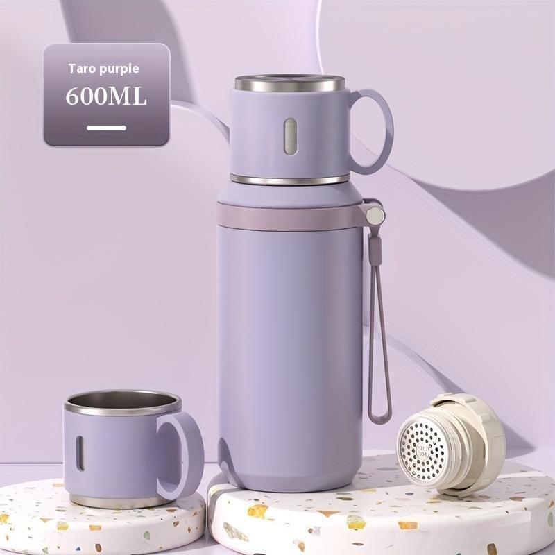 600ml Sport-Thermosflasche 316 Edelstahl Isolierte Thermoskanne Auslaufsicher mit Klappdeckel für Fitnessstudio, Radfahren, Wandern