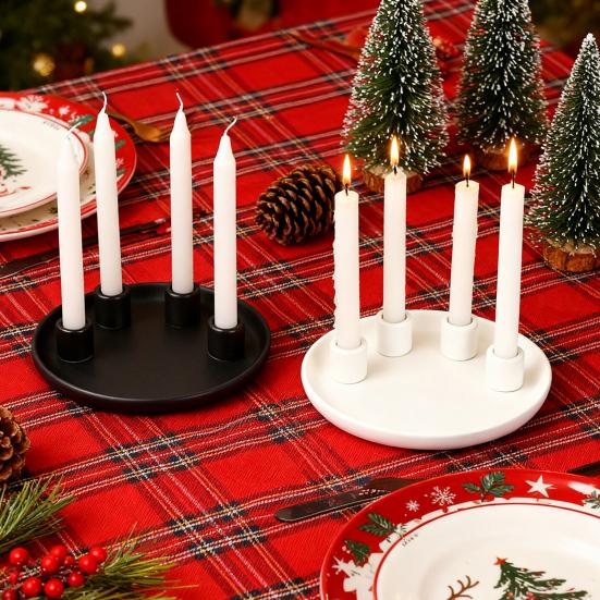 Ceramics Advent Candle Holder Matte Black White Taper Candle Tray 4 Candlestick Seats Dining