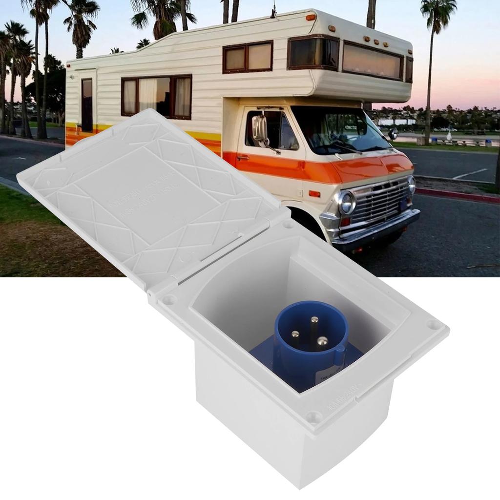 Motorhome Plug 16A 220V-240V Waterproof External 3 Pin Flush Female Socket for RV Caravan Trailer Power Outlet Power Interface