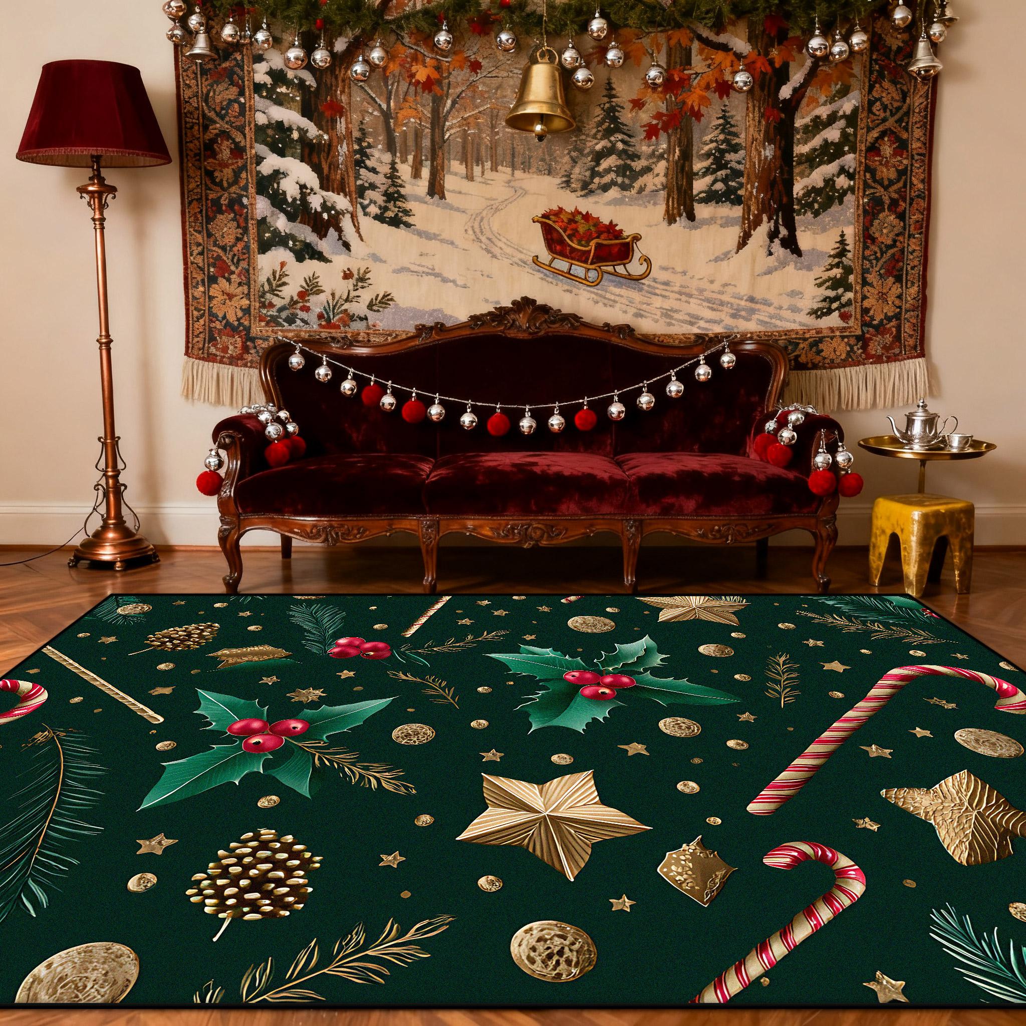 

Green Christmas Candy Fluffy Carpet for Living Room Large Area Non-slip Soft Floor Mats Decoration Bedroom Bedside Washable Rug 60x90cm