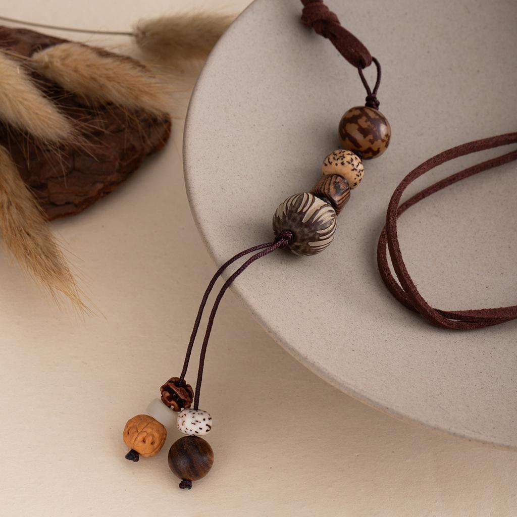 Literary And Retro Wood Bead Tassel High-End Long Necklace Sweater Chain Men'S And Women'S Linden Pendant