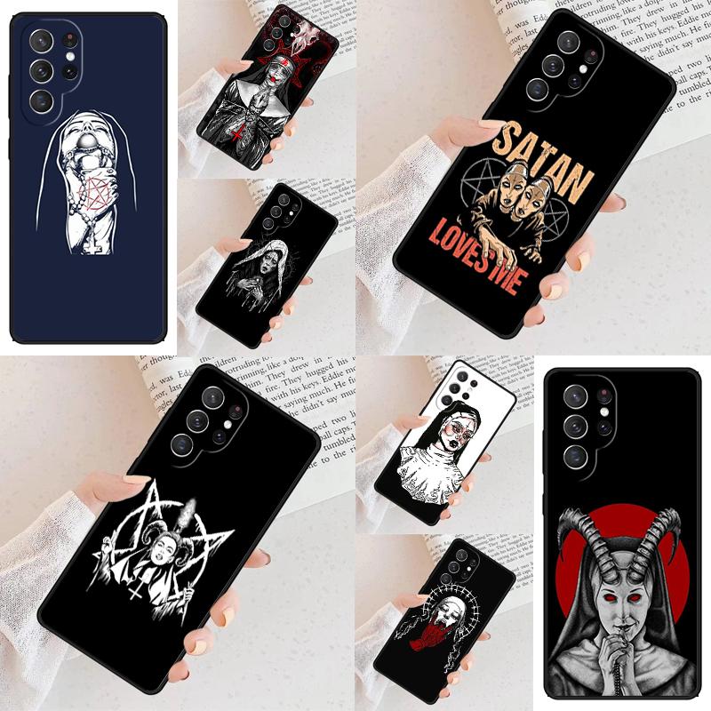 Satan Satanic Nun Cell Phone Case for Samsung Galaxy S26 Ultra S25 S24 S23 S22 S21 S20 Note10 Cover