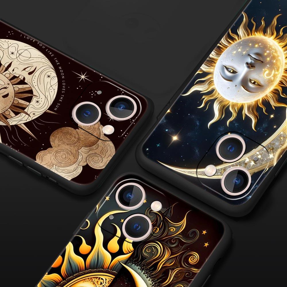 Moon Sun Phone Case For iPhone 17 16 15 Pro Max 11 12 13 14 7 8 Plus SE 2020 X XR XS Cover Soft Black