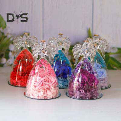 Ewige Rosen in einer Glashülle mit Engelsmotiv, konservierte Blumen für den Tisch, konservierte Rosen mit Engelsmotiv, Weihnachtsgeschenke für Mama, Oma, Ehefrau