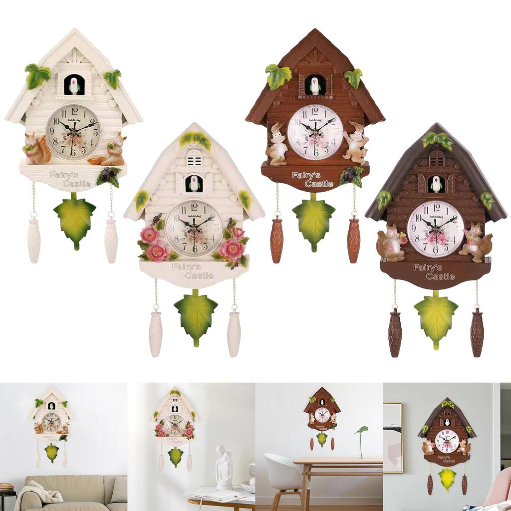 Cuckoo Wall Clock Creative Arabic Numerical Quartz Non Ticking Forest Hanging 3D Pendulum for