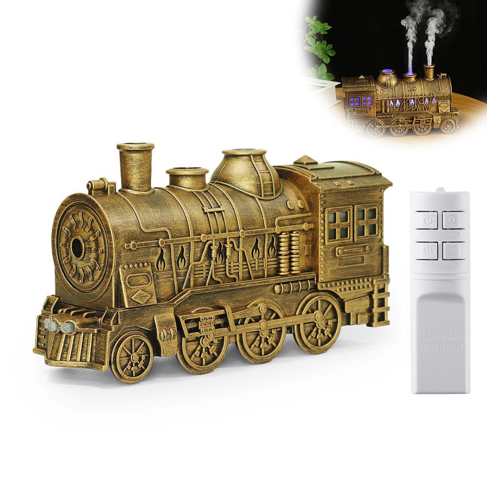 300ML Remote Control Retro Steam Train Flame Aromatherapy Essential Oil Diffuser Humidifier  Double Nozzle Jellyfish Style Spray