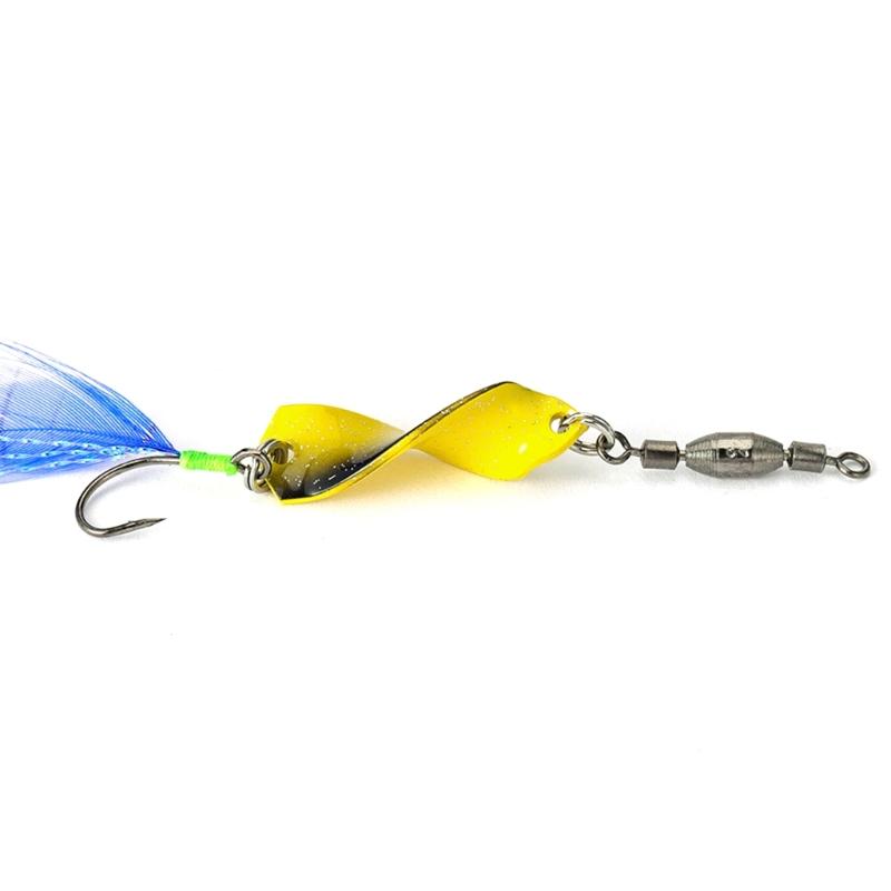 10pcs Twisted Hard Baits 360 Degree Rotating Wobbler Jigging Baits Spoon Lures Artificial Spinnerbaits with Feather Hook