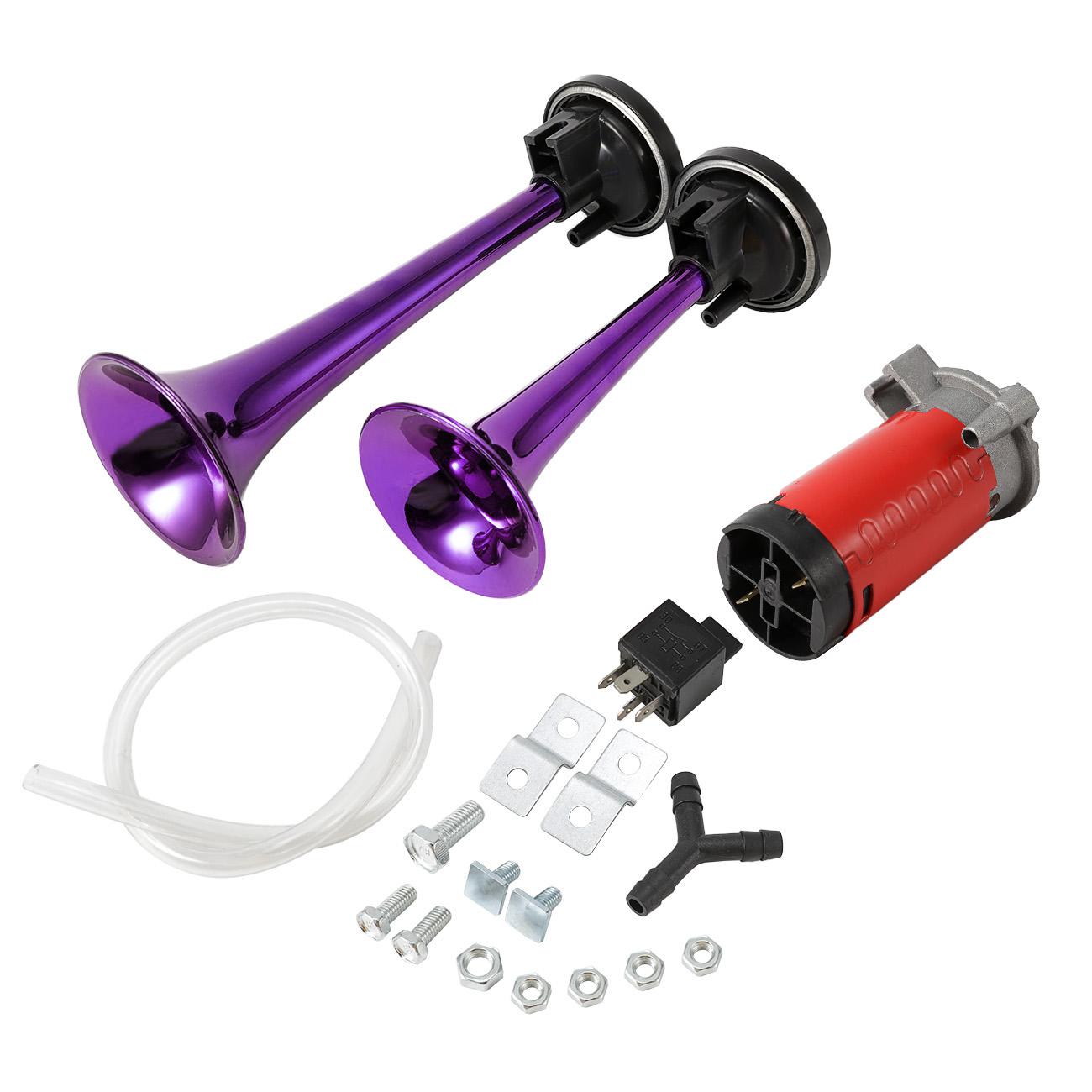 

12V 178DB Auto Car Claxon Air Horns Set Super Loud Dual Tone with 12V Trumpet Compressor for Motorcycle Car Boat Truck Vehicle фиолетовый