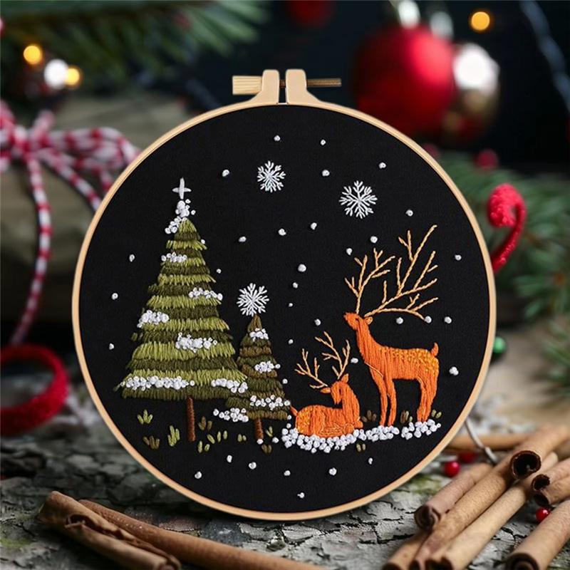 Snow Scene Embroidery Christmas Needlework Kit For Holiday Decorations For Kitchen Living Room Desktop Window Beginner Level A