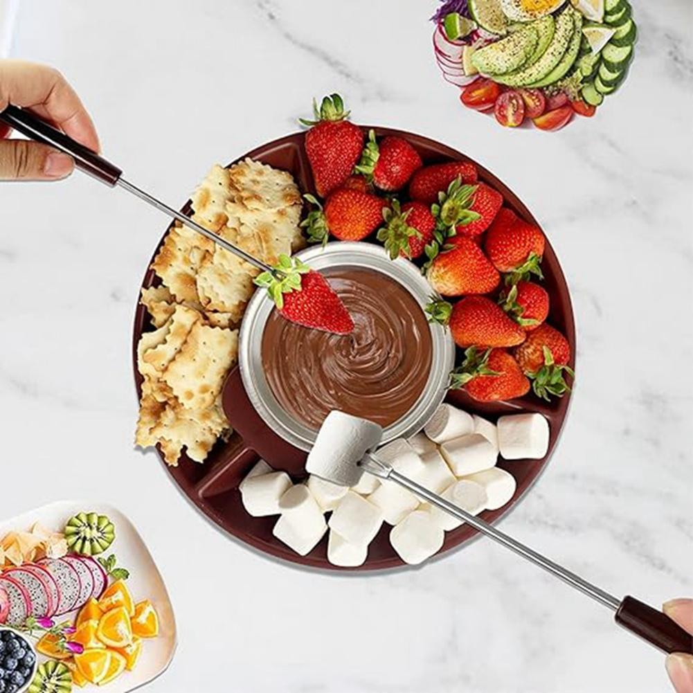 ABIYY-Fondue Pot Set,Electric Chocolate Fondue Maker with 4 Forks, Cheese Melting Fondue Machine Kit,Temperature Ctrol.EU Plug