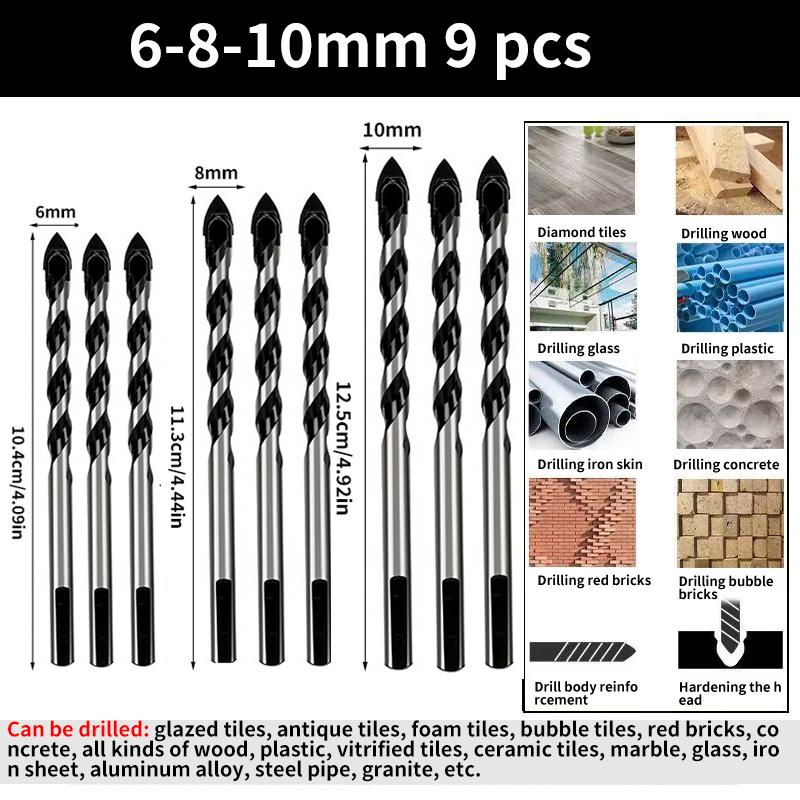 Multi-Functional Triangle Diamond Drill Bit Set – Carbide & Tungsten for Ceramic, Tile, Concrete, Brick, Wood, Glass & Metal