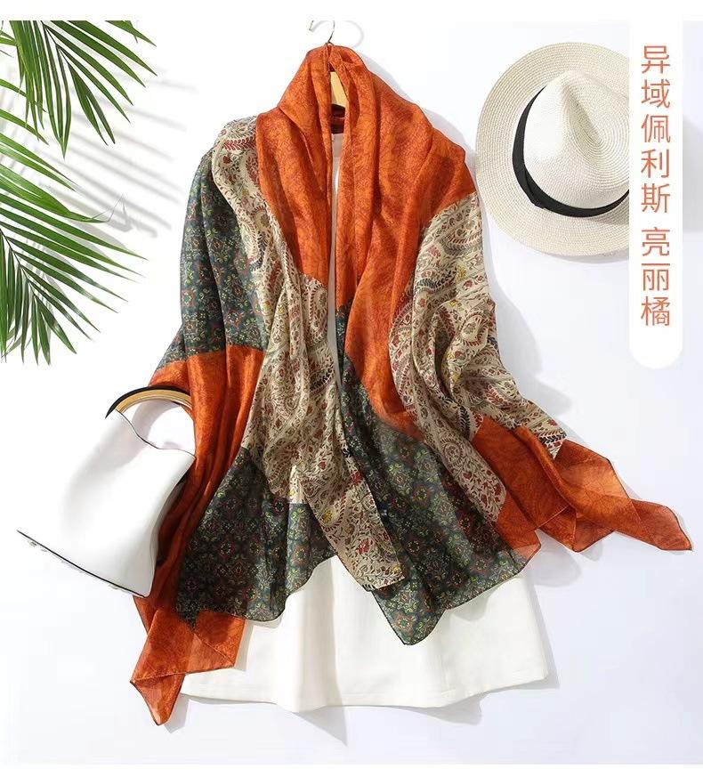 Print Silk Scarf Hijab Women Spring Deisgn Soft Beach Stoles Elegant Head Scarves Echarpe Shawl Satin Large Wrap Echarpe Bandana