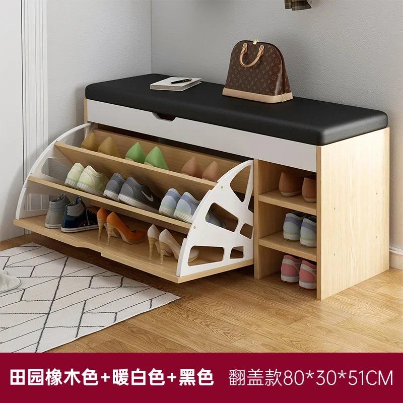 

Скандинавська дерев яна шафа для взуття Домашні двері Табурет для переодягання взуття для меблів для вітальні Сучасна проста лавка для зберігання взуття Органайзер