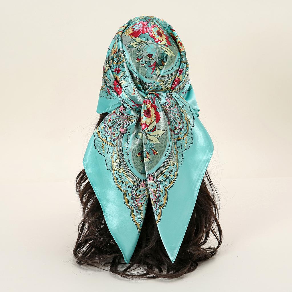 90*90cm Women Scarf Silk Feeling Hair Neck Square Brand Office Bandanna Muffler Waiter Flight Attendants Handkerchief Rings Wrap