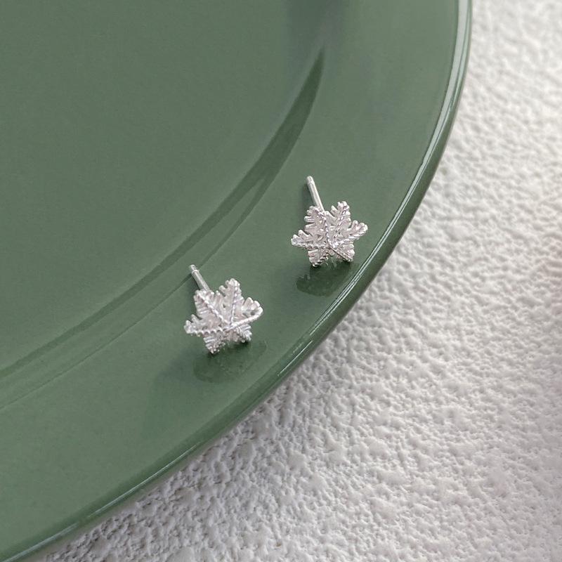 Sterling Silver Snowflake Stud Earrings for Women - Simple, High-End, Pure Silver, Comfortable for Everyday Wear. Sterling Silver