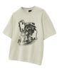 MOZMOZ Lettering Cat Oversized Pigment Short Sleeve T-Shirt Beige