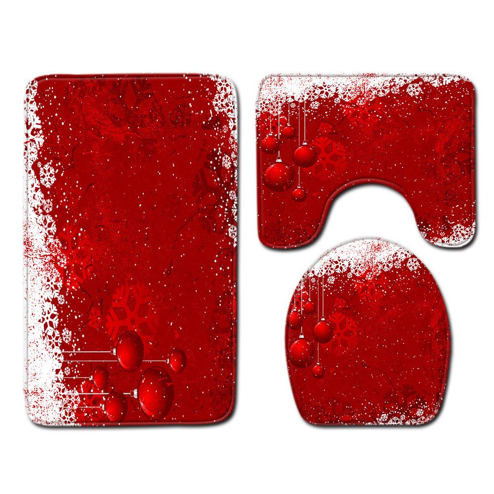 Christmas Shower Curtain Floor Mat Combination Four-Piece Bathroom Non-Slip Door Mat Foot Mat Bedroom Living Room Carpet