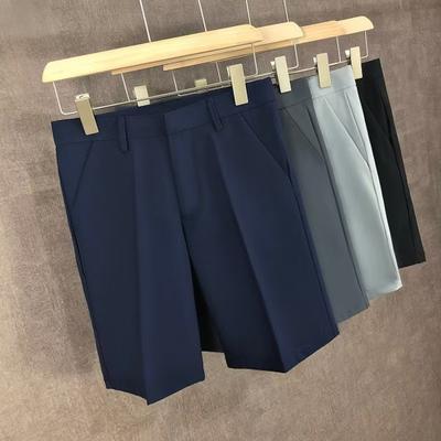 Herren Anzug-Shorts Mittelhohe Shorts mit Reißverschluss und Taschen Gerade Shorts mit weitem Bein Einfarbige Freizeitshorts Streetwear