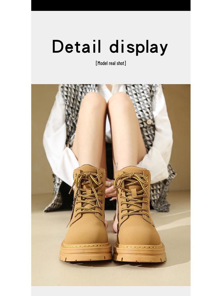 Dámské kotníkové boty Martin s vysokou platformou - Podzimní outdoorové ležérní kotníkové boty v motorkářském stylu