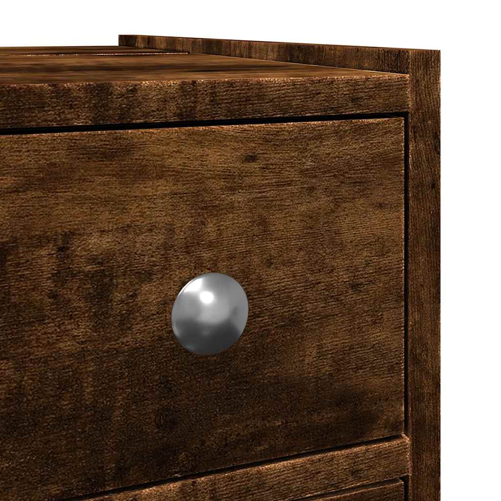 Narrow Bathroom Cabinet with Casters Smoked Oak Wood Based Material