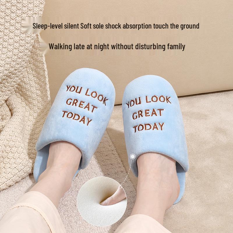 Premium Striped Knitted Cotton Slippers - Non-Slip, Silent, Warm Plush for Couples, Perfect for Autumn & Winter Indoors.